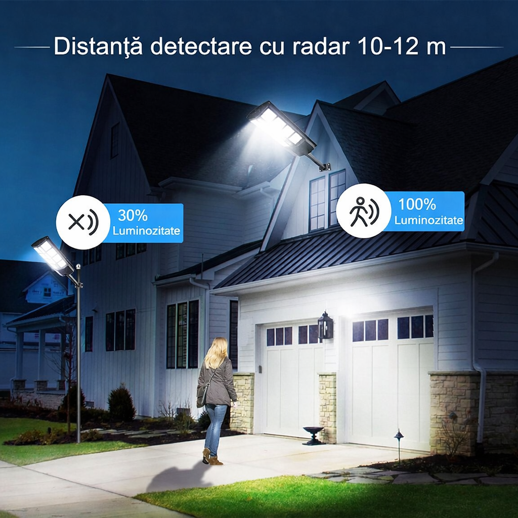 Lampa Stradala Solara 800W cu Telecomanda, LED, Unghi Iluminare 180°, IP65 - Boomsale.ro