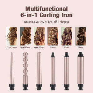 Set Ondulator profesional 6 in 1, bucle, umed uscat, cu dubla utilizare, ondulator electric, Ceramica ionica - Boomsale.ro