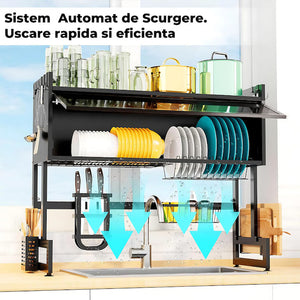 Scurgator, Raft vase, 85 cm lungime, otel Premium inoxidabil, anticoroziune, design versatil, uscare/depozitare, negru - Boomsale.ro