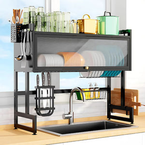 Scurgator, Raft vase, 85 cm lungime, otel Premium inoxidabil, anticoroziune, design versatil, uscare/depozitare, negru - Boomsale.ro