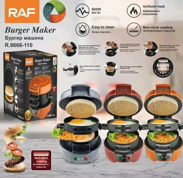 Aparat de facut burgeri sau sandwich-uri RAF 600W, Rosu - Boomsale.ro