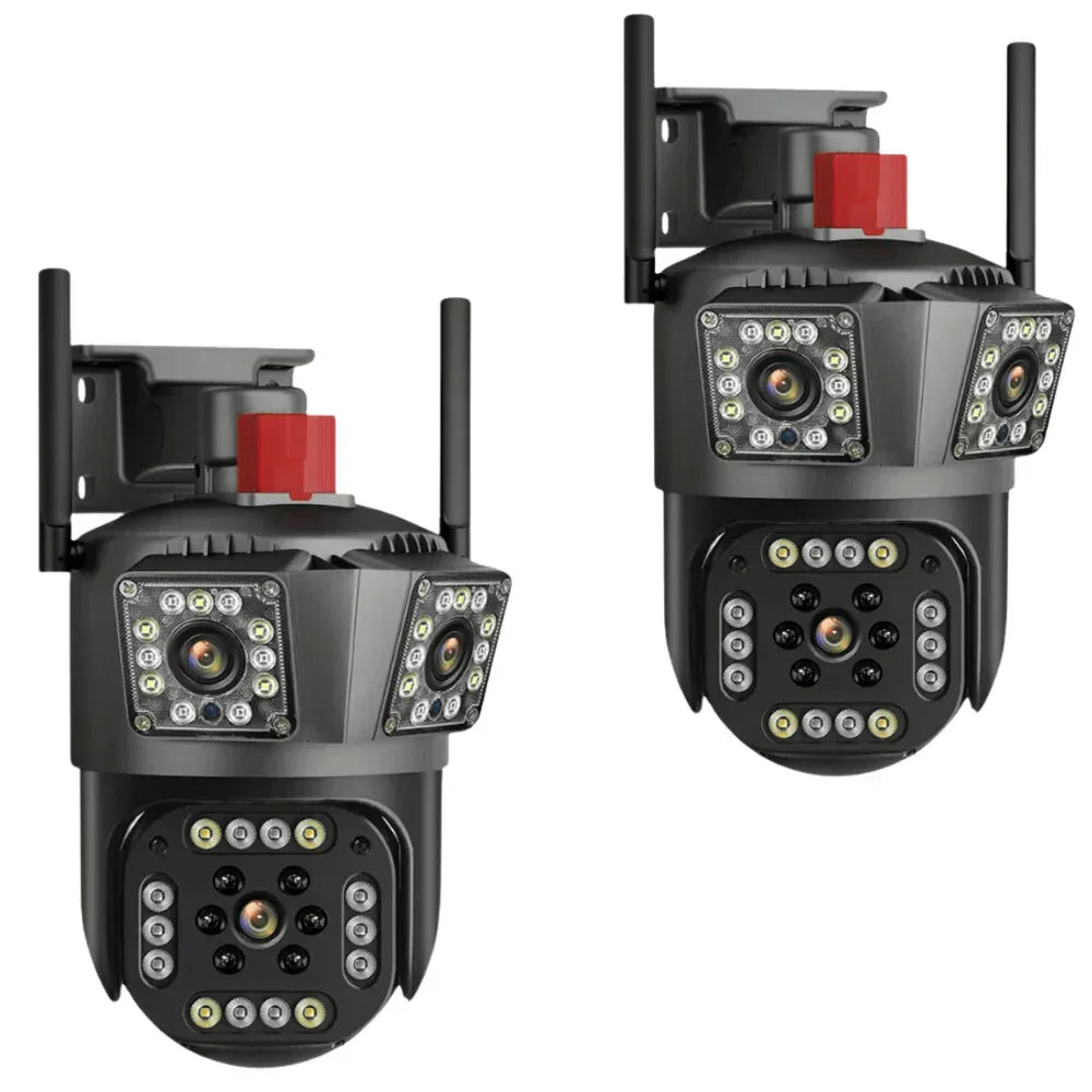 Set 2 camere triple Wi-Fi 6K, 12MP, audio bidirecțional, detecție mișcare AI, night vision, PTZ - Boomsale.ro