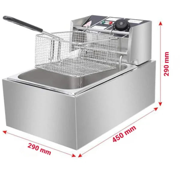 Friteuza Electrica Profesionala 6L, Inox, 2500W – Termostat Reglabil, Capac Antistropire, Usor de Curatat - Boomsale.ro