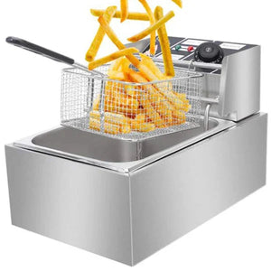 Friteuza Electrica Profesionala 6L, Inox, 2500W – Termostat Reglabil, Capac Antistropire, Usor de Curatat - Boomsale.ro