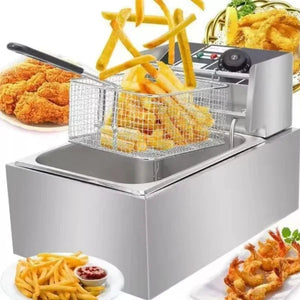 Friteuza Electrica Profesionala 6L, Inox, 2500W – Termostat Reglabil, Capac Antistropire, Usor de Curatat - Boomsale.ro