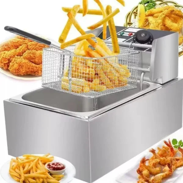 Friteuza Electrica Profesionala 6L, Inox, 2500W – Termostat Reglabil, Capac Antistropire, Usor de Curatat - Boomsale.ro