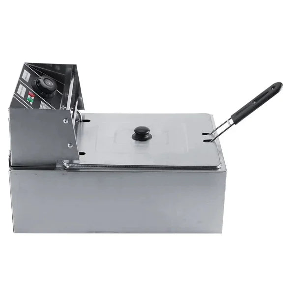 Friteuza Electrica Profesionala 6L, Inox, 2500W – Termostat Reglabil, Capac Antistropire, Usor de Curatat - Boomsale.ro
