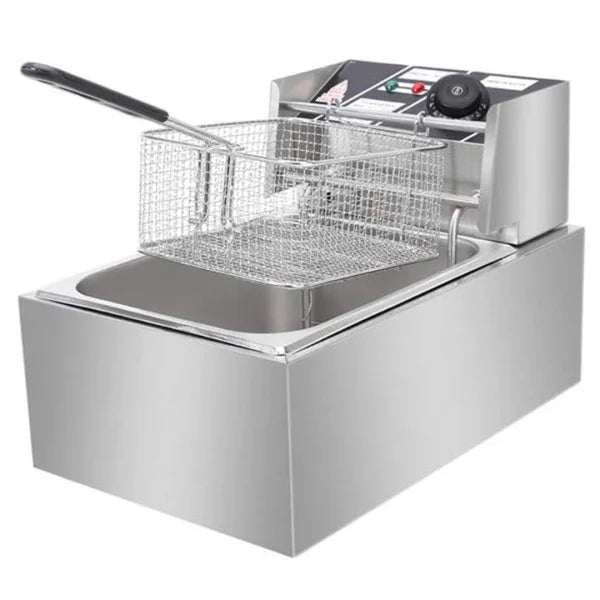 Friteuza Electrica Profesionala 6L, Inox, 2500W – Termostat Reglabil, Capac Antistropire, Usor de Curatat - Boomsale.ro