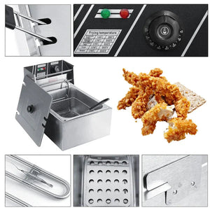 Friteuza Electrica Profesionala 6L, Inox, 2500W – Termostat Reglabil, Capac Antistropire, Usor de Curatat - Boomsale.ro