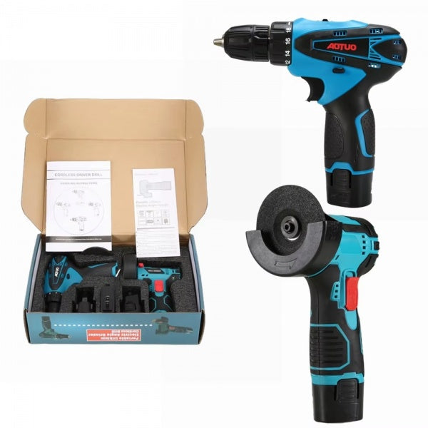 Set portabil 2 în 1: Mașină de găurit de 48 V și polizor unghiular de 10.000 RPM cu baterii, discuri de tăiere și accesorii - Boomsale.ro