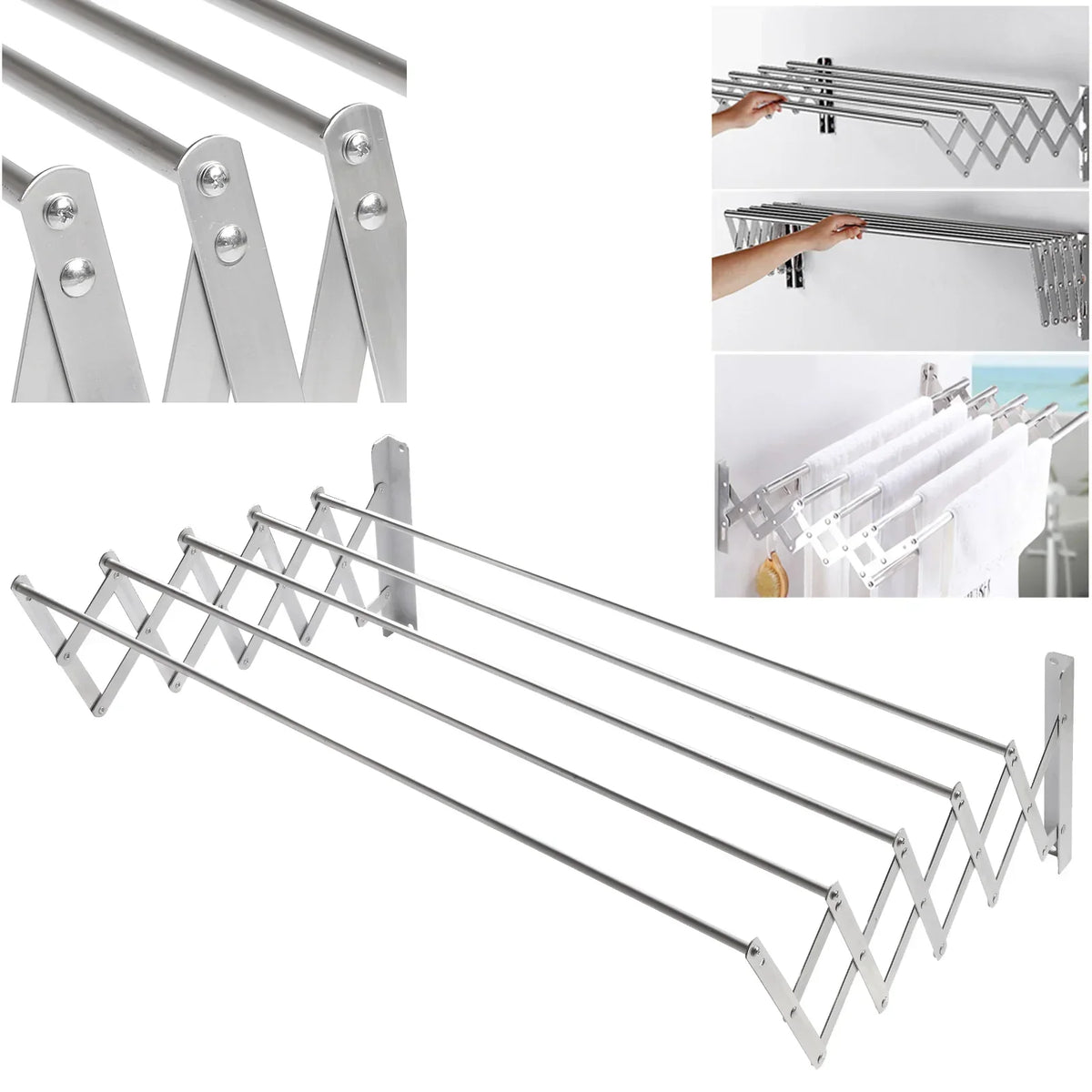 Uscator rufe din aluminiu, retractabil, cu prindere in perete 70cm - Boomsale.ro